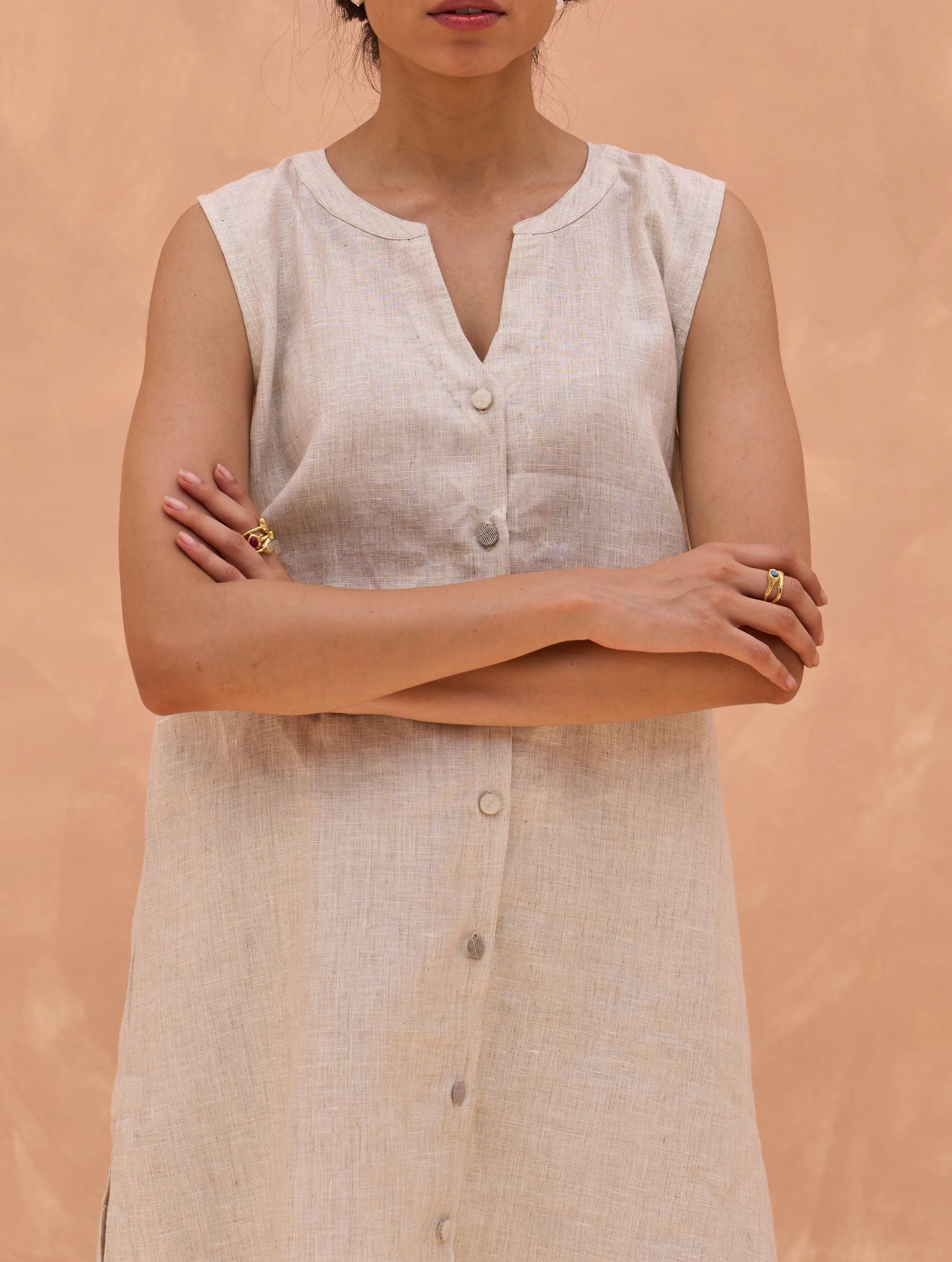 Dia Linen Sleeveless Top - Off White