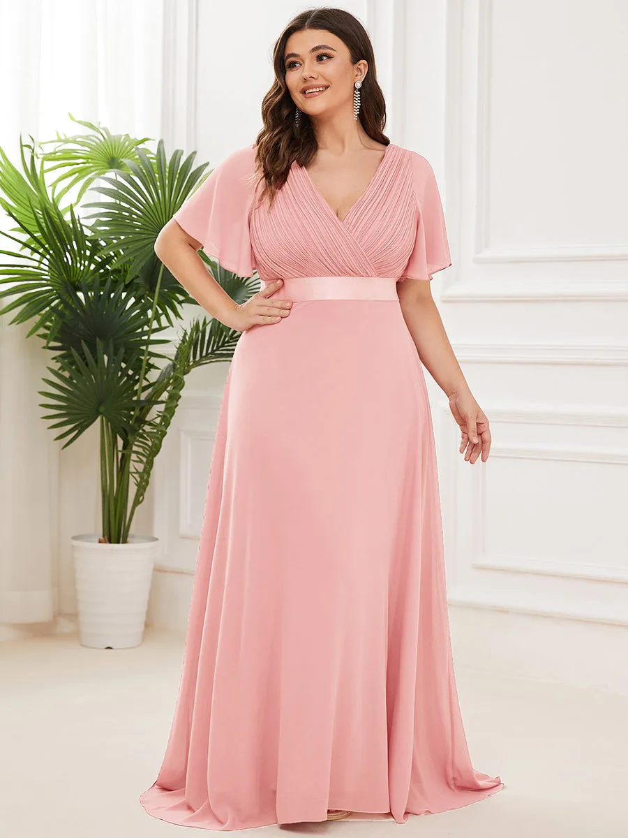 Double V-Neck Ruffles Padded Plus Size Wholesale Evening Dresses