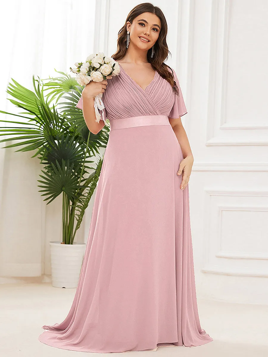 Double V-Neck Ruffles Padded Plus Size Wholesale Evening Dresses