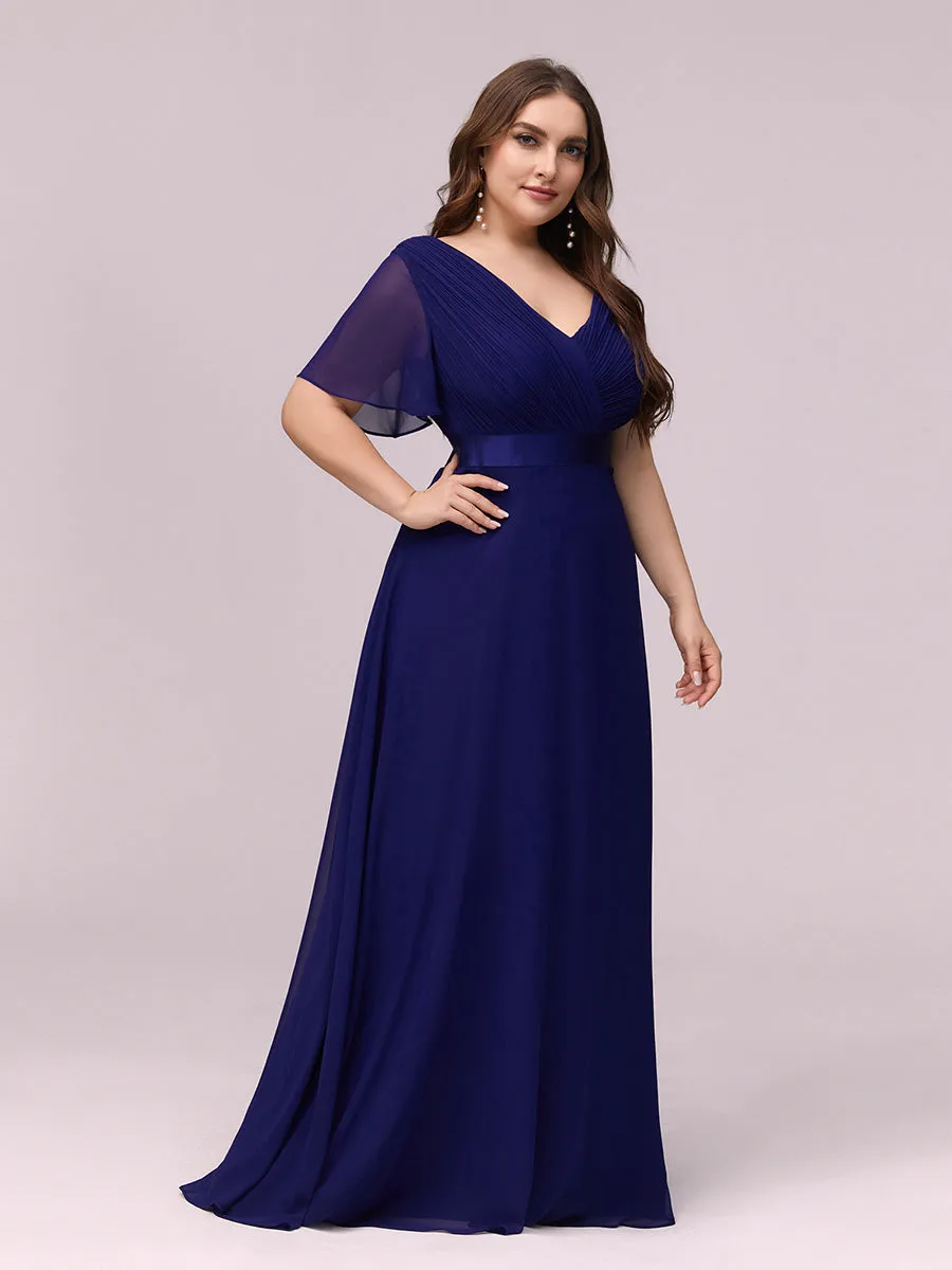 Double V-Neck Ruffles Padded Plus Size Wholesale Evening Dresses