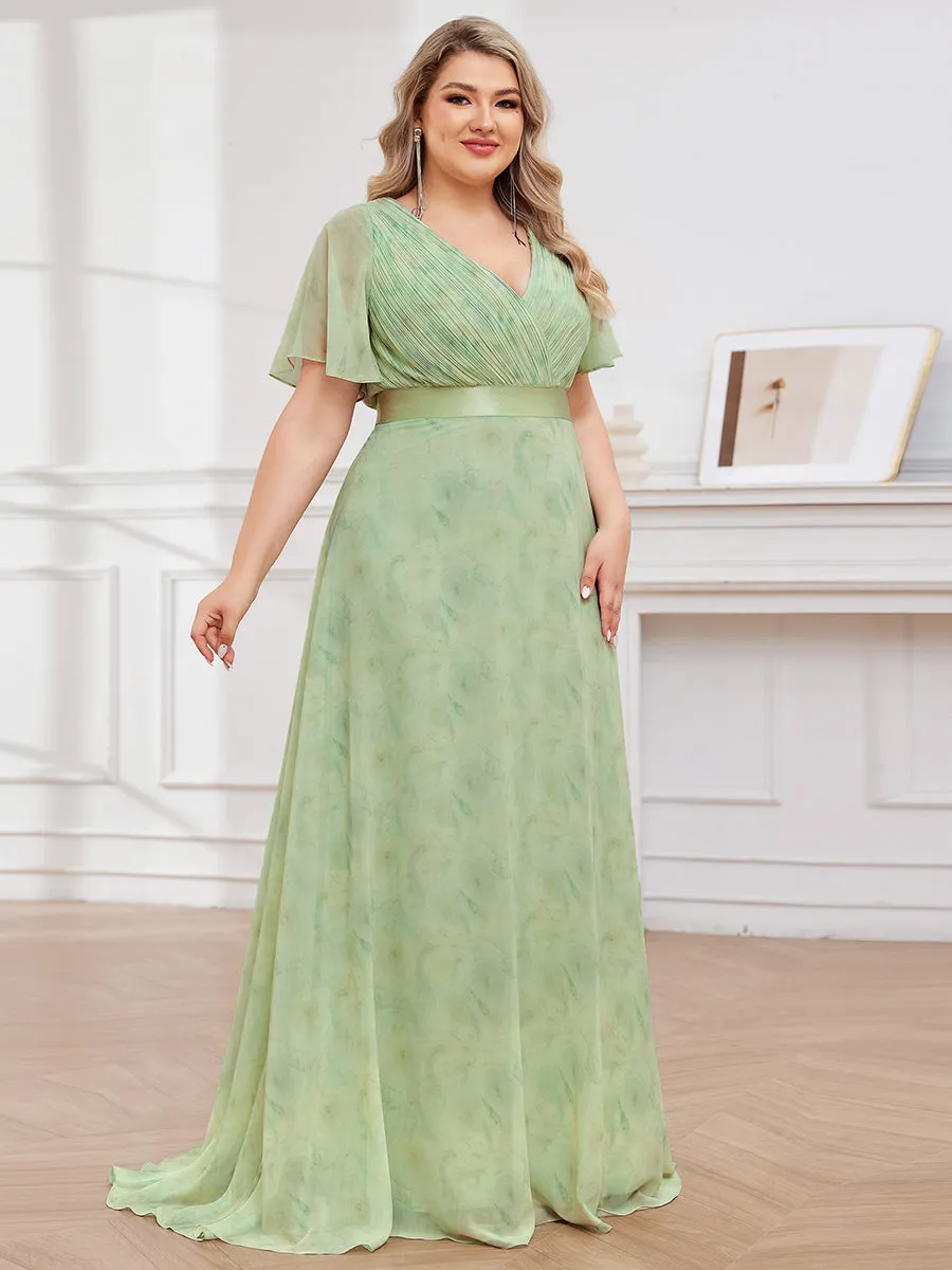 Double V-Neck Ruffles Padded Plus Size Wholesale Evening Dresses