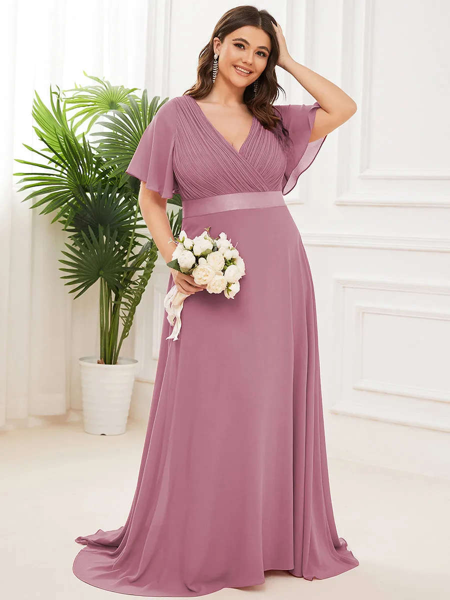 Double V-Neck Ruffles Padded Plus Size Wholesale Evening Dresses