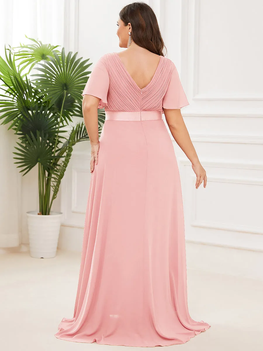 Double V-Neck Ruffles Padded Plus Size Wholesale Evening Dresses