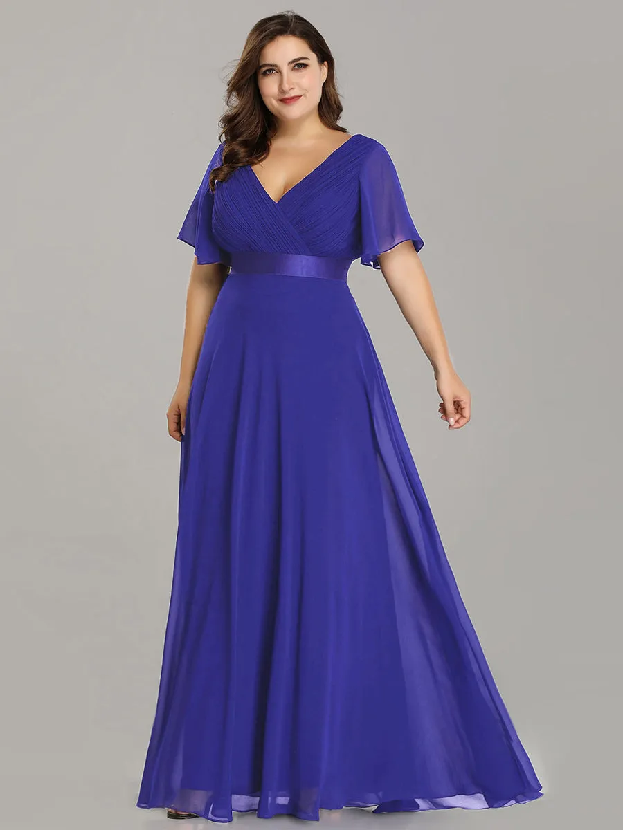 Double V-Neck Ruffles Padded Plus Size Wholesale Evening Dresses