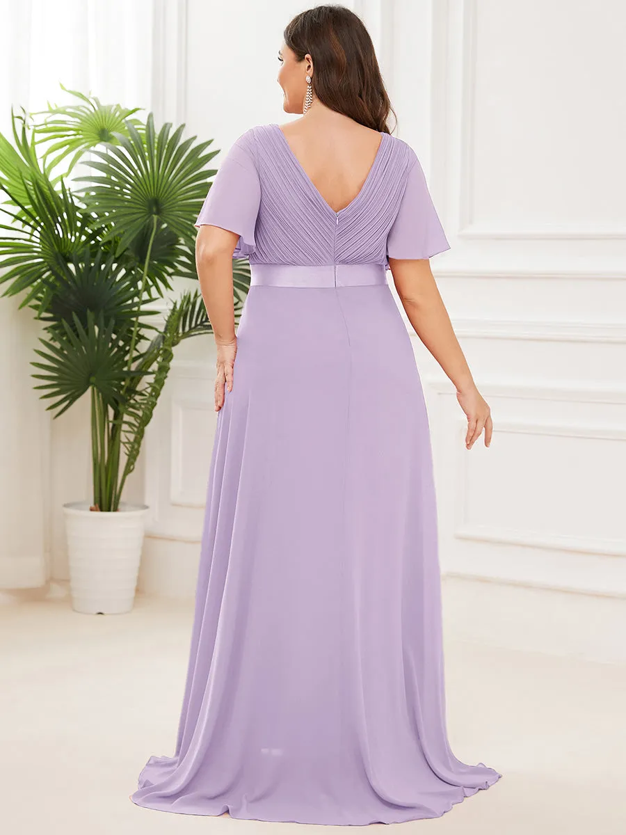 Double V-Neck Ruffles Padded Plus Size Wholesale Evening Dresses