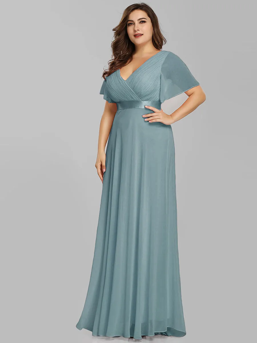 Double V-Neck Ruffles Padded Plus Size Wholesale Evening Dresses