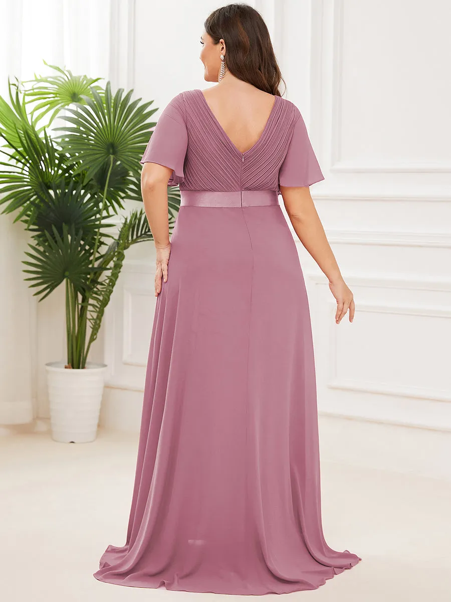 Double V-Neck Ruffles Padded Plus Size Wholesale Evening Dresses