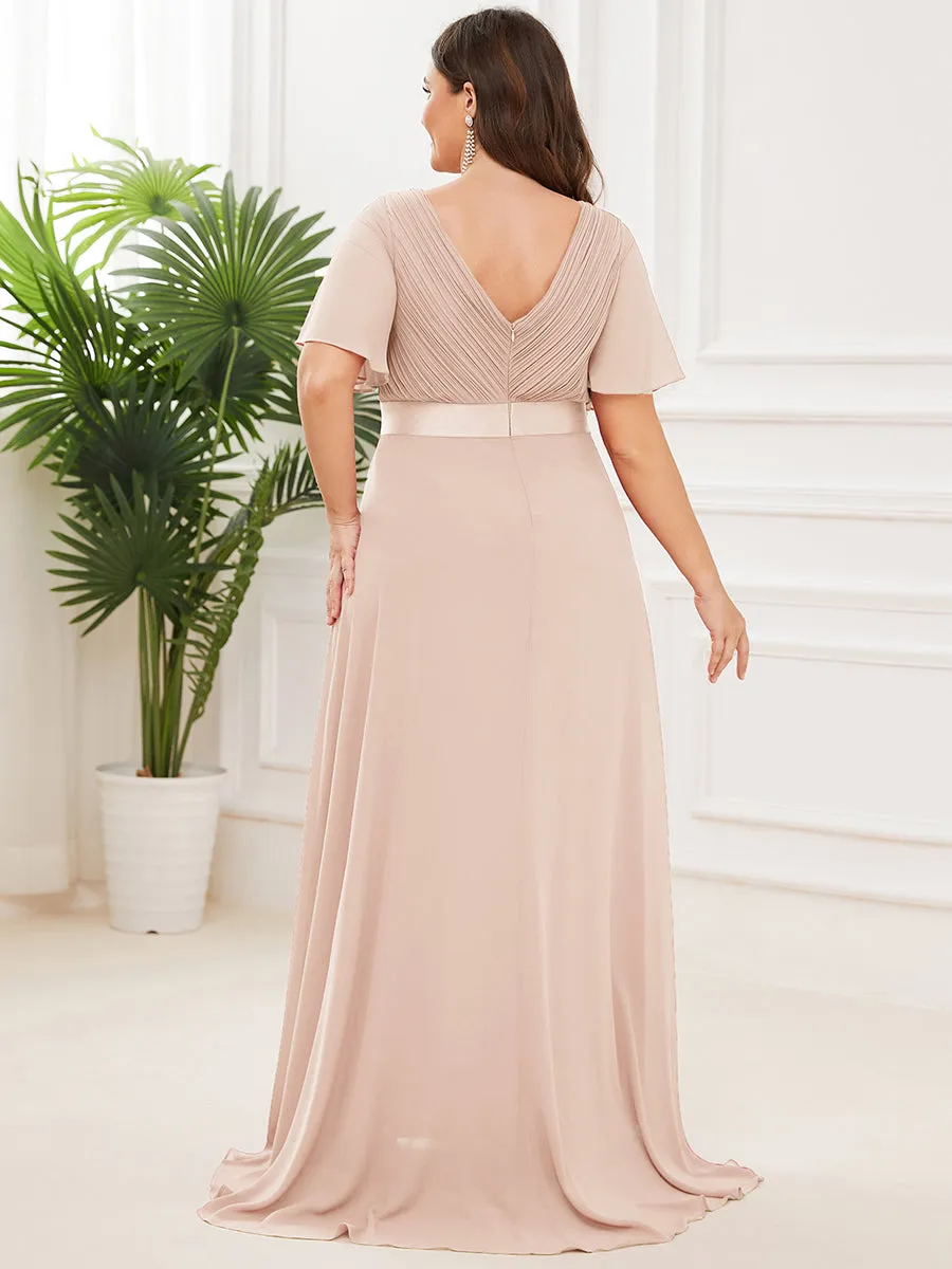 Double V-Neck Ruffles Padded Plus Size Wholesale Evening Dresses