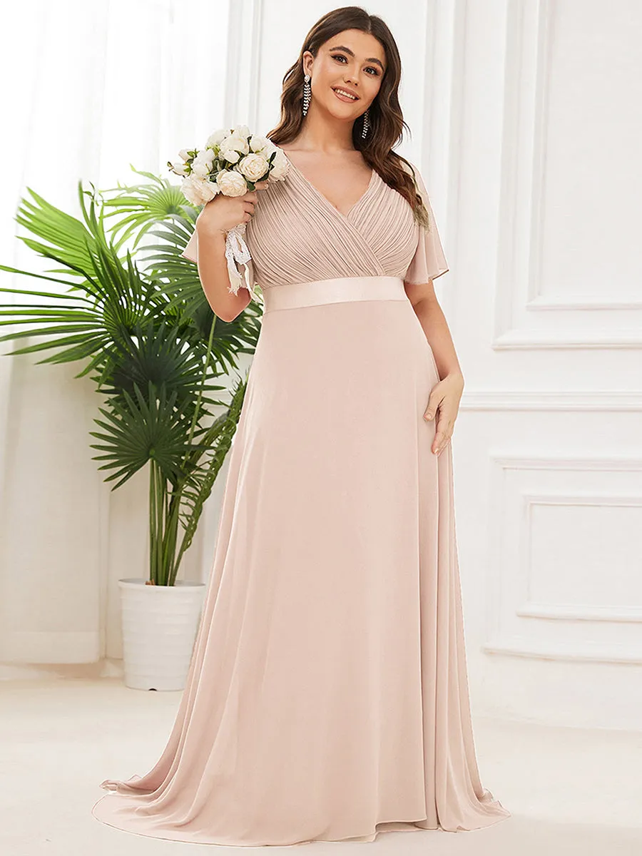 Double V-Neck Ruffles Padded Plus Size Wholesale Evening Dresses