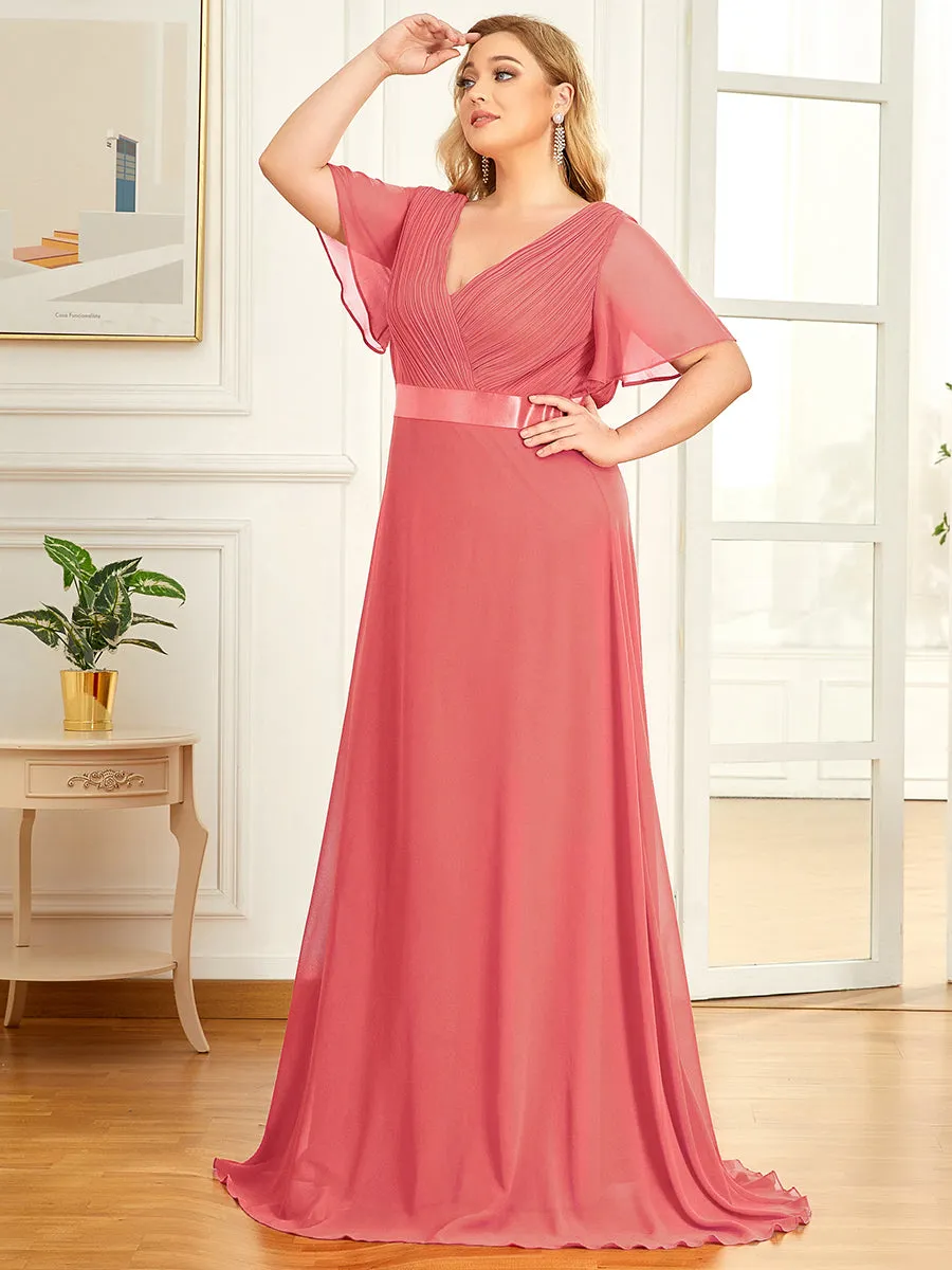 Double V-Neck Ruffles Padded Plus Size Wholesale Evening Dresses