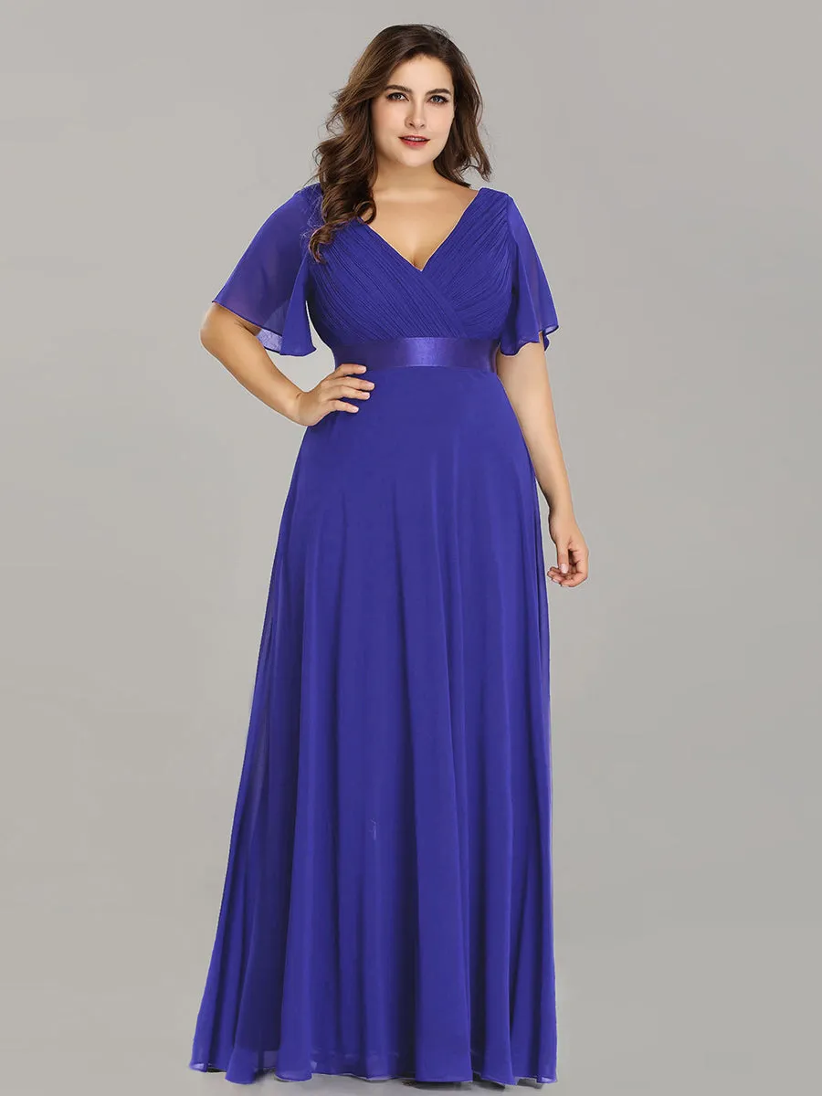 Double V-Neck Ruffles Padded Plus Size Wholesale Evening Dresses