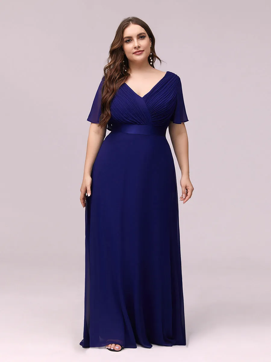 Double V-Neck Ruffles Padded Plus Size Wholesale Evening Dresses