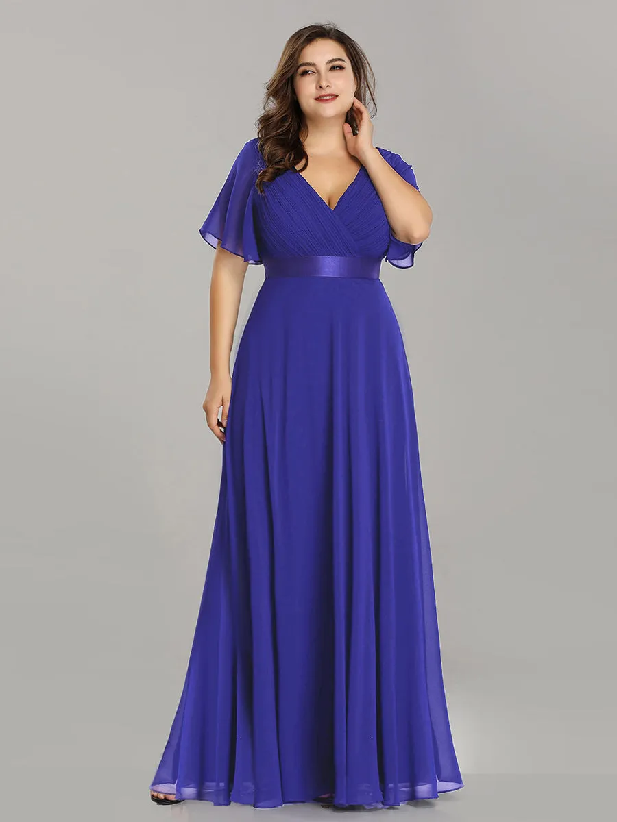 Double V-Neck Ruffles Padded Plus Size Wholesale Evening Dresses