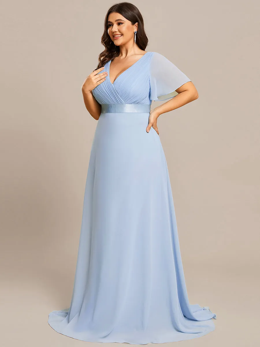 Double V-Neck Ruffles Padded Plus Size Wholesale Evening Dresses