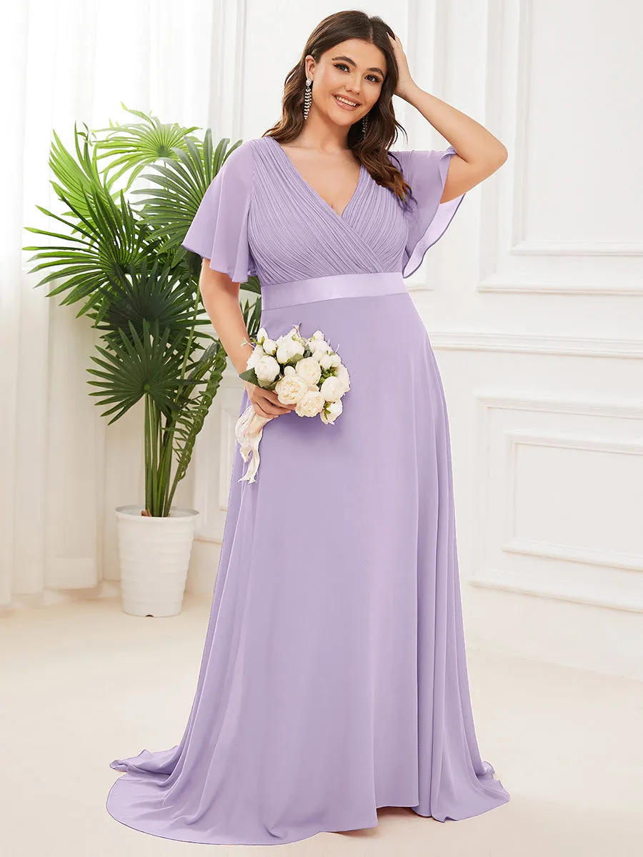 Double V-Neck Ruffles Padded Plus Size Wholesale Evening Dresses