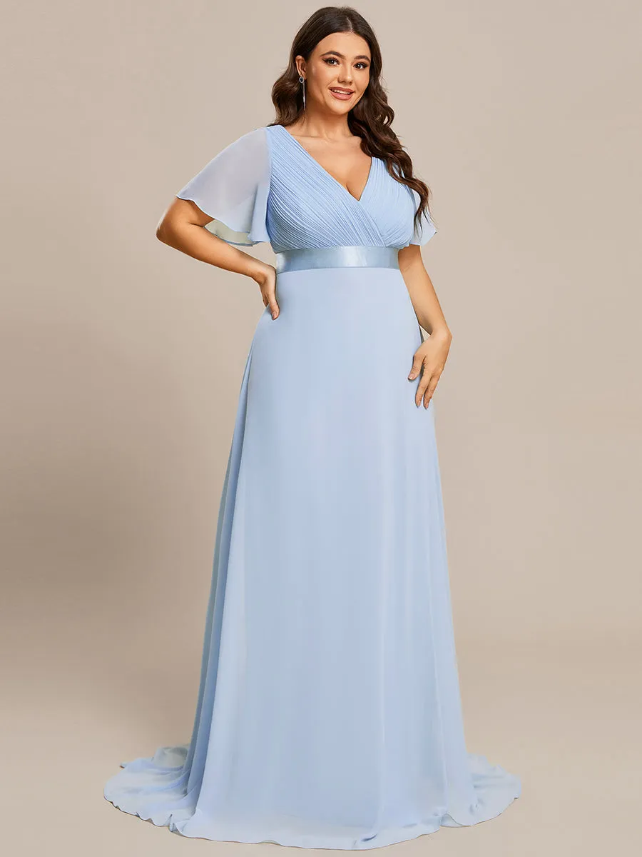 Double V-Neck Ruffles Padded Plus Size Wholesale Evening Dresses