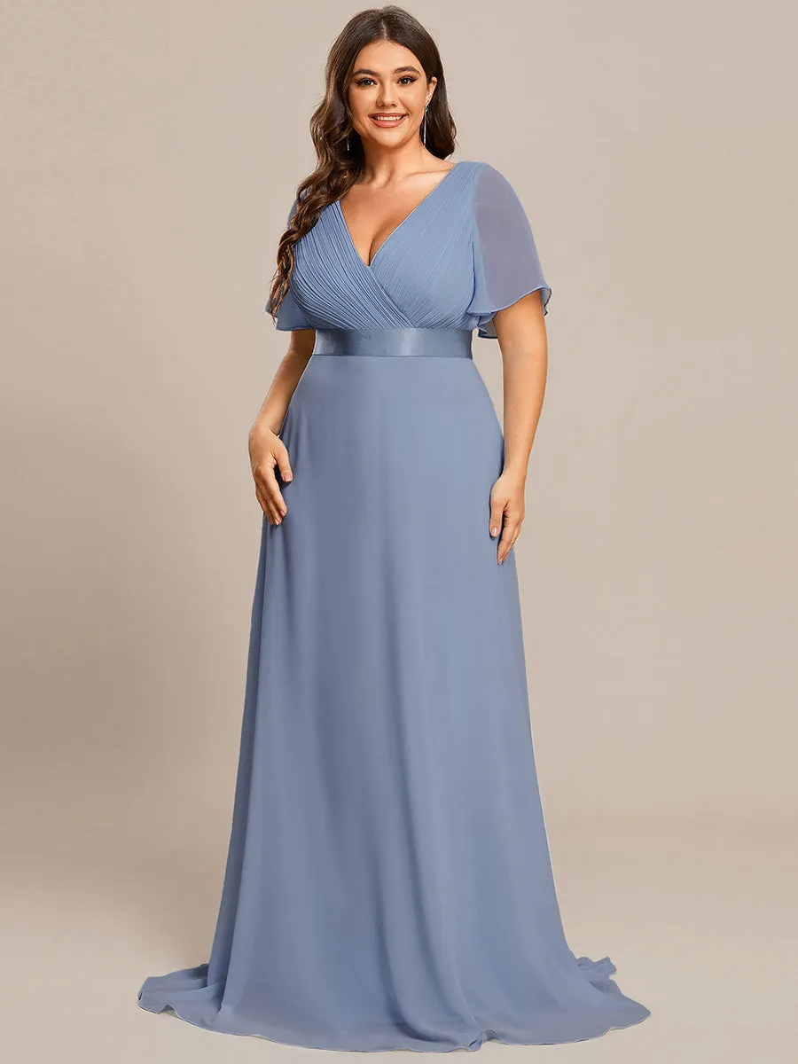 Double V-Neck Ruffles Padded Plus Size Wholesale Evening Dresses