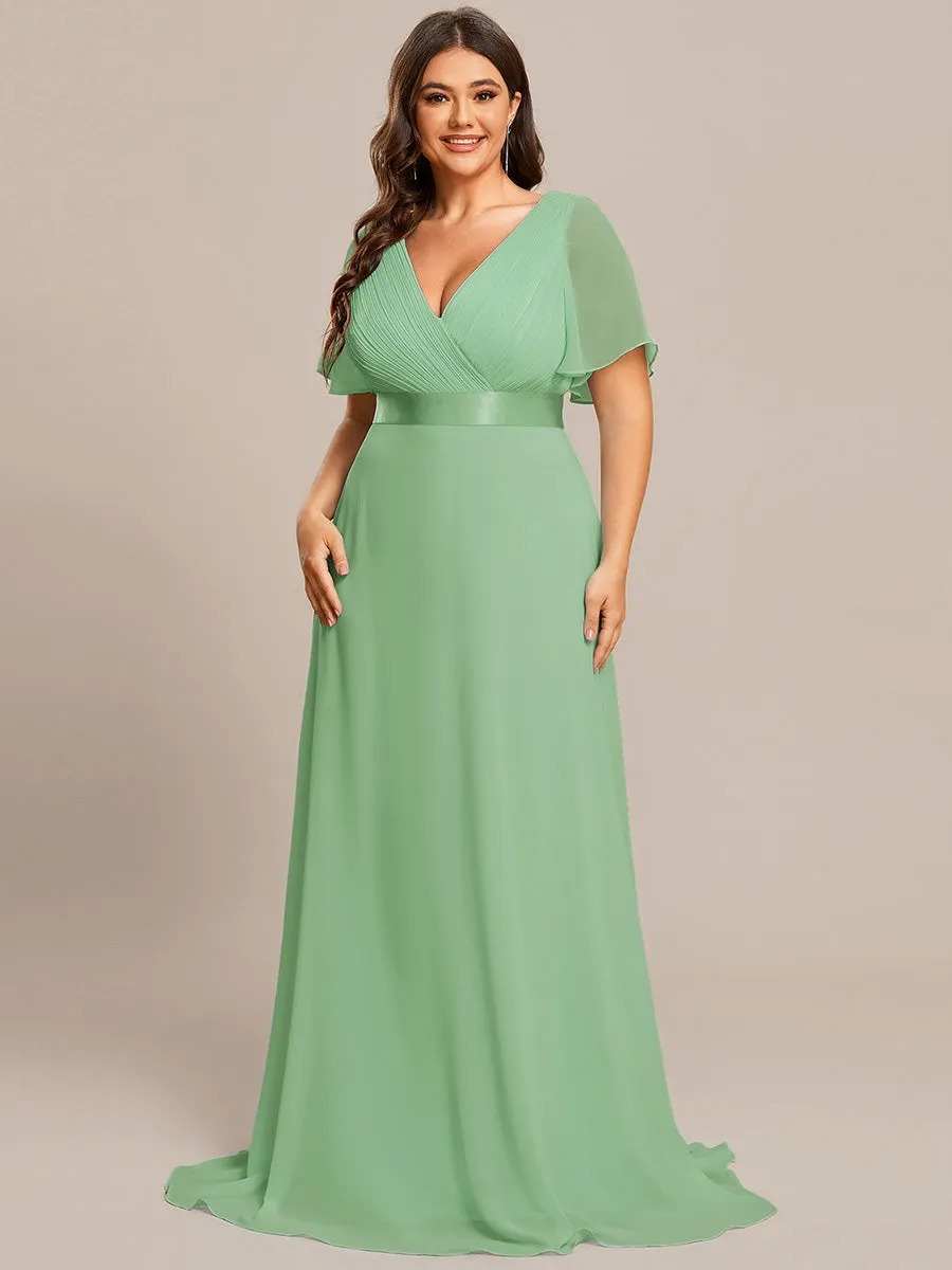 Double V-Neck Ruffles Padded Plus Size Wholesale Evening Dresses