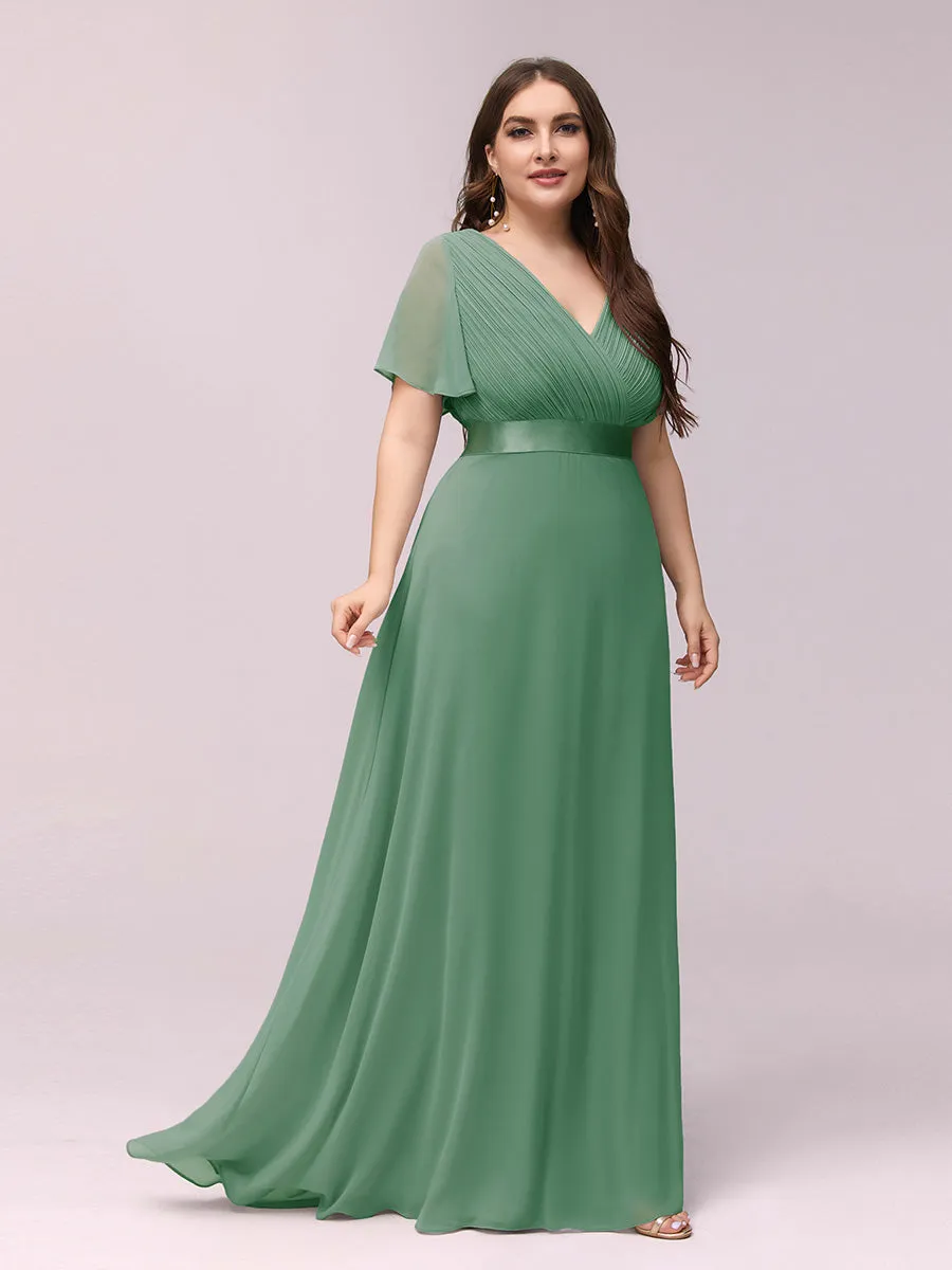 Double V-Neck Ruffles Padded Plus Size Wholesale Evening Dresses