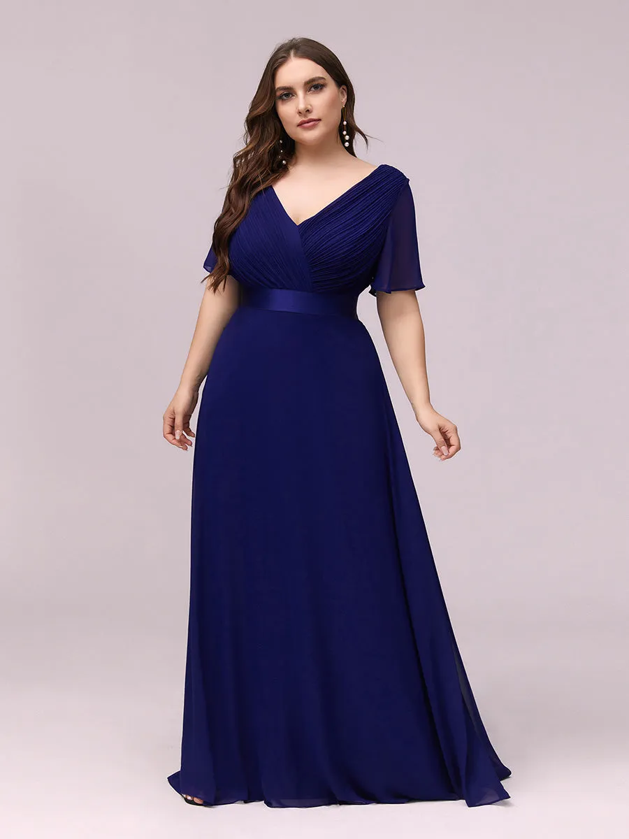 Double V-Neck Ruffles Padded Plus Size Wholesale Evening Dresses