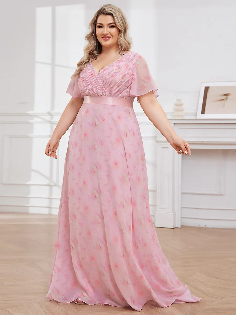 Double V-Neck Ruffles Padded Plus Size Wholesale Evening Dresses