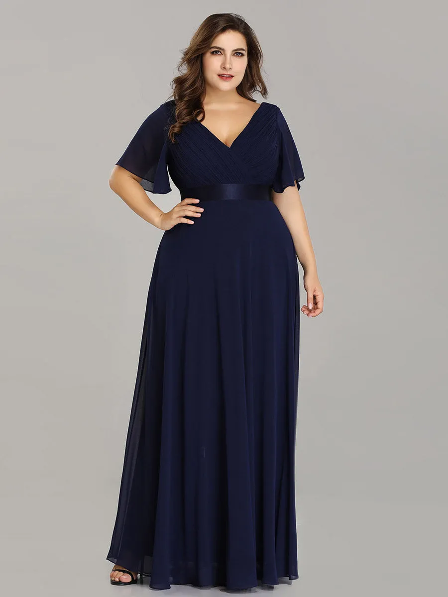 Double V-Neck Ruffles Padded Plus Size Wholesale Evening Dresses