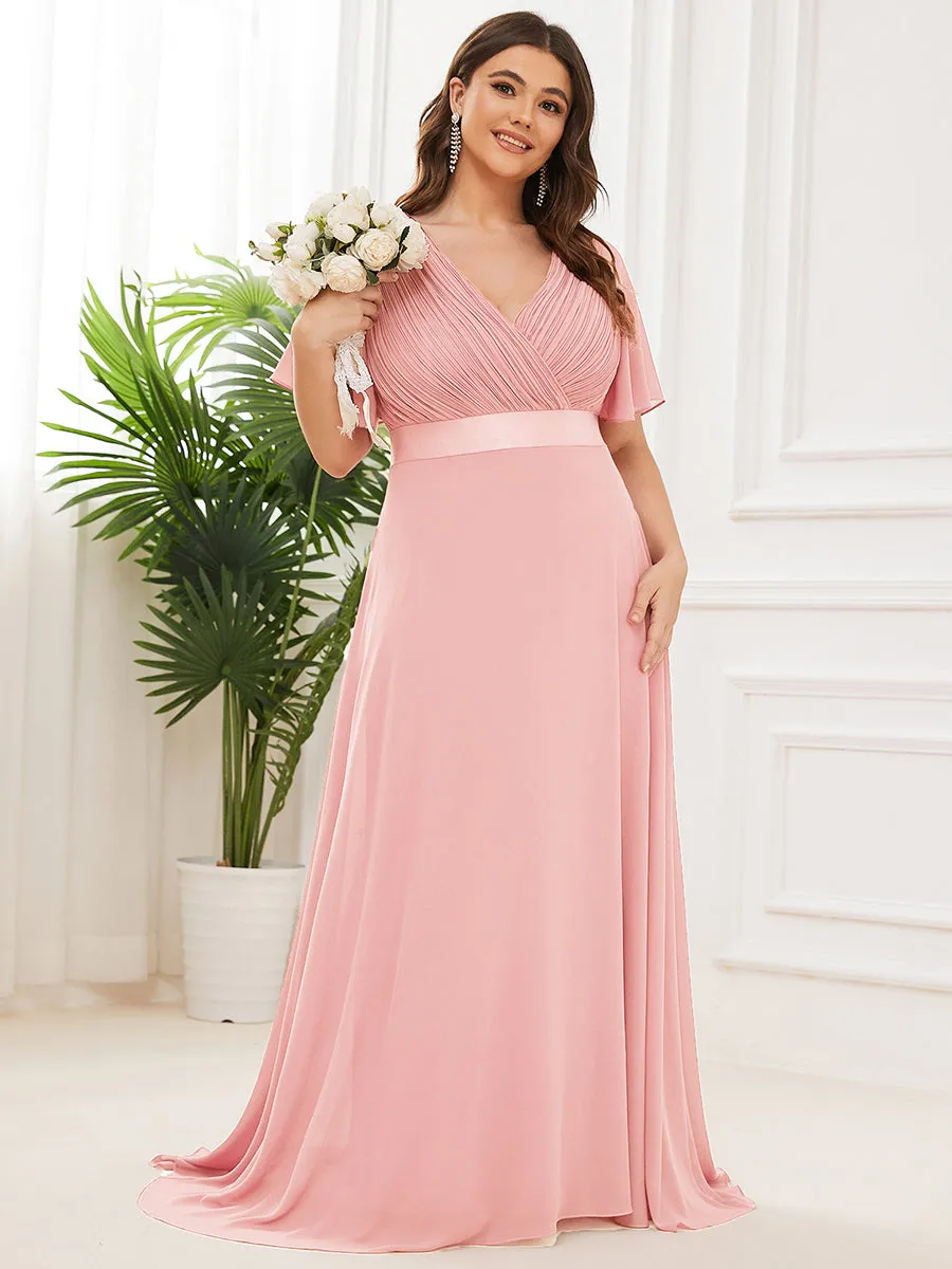 Double V-Neck Ruffles Padded Plus Size Wholesale Evening Dresses