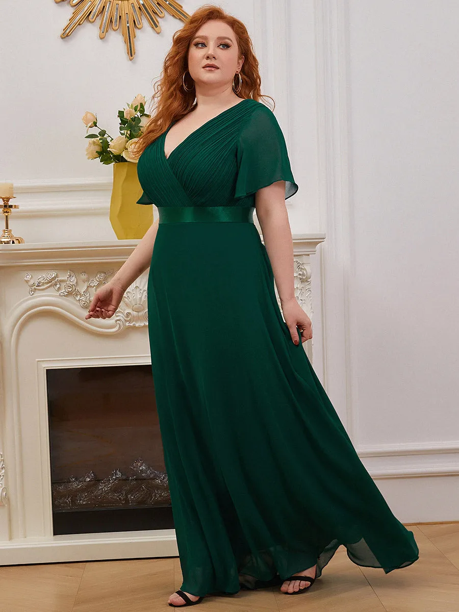 Double V-Neck Ruffles Padded Plus Size Wholesale Evening Dresses