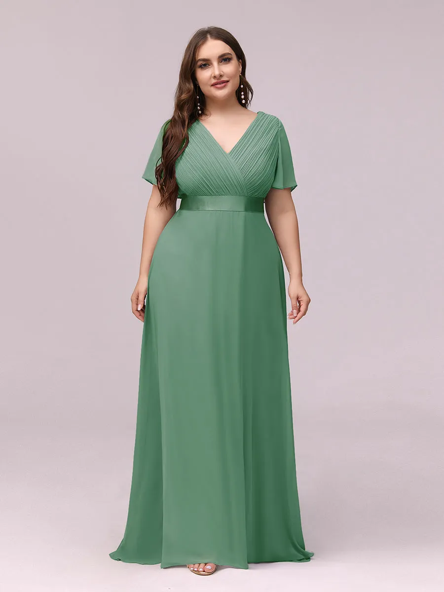 Double V-Neck Ruffles Padded Plus Size Wholesale Evening Dresses