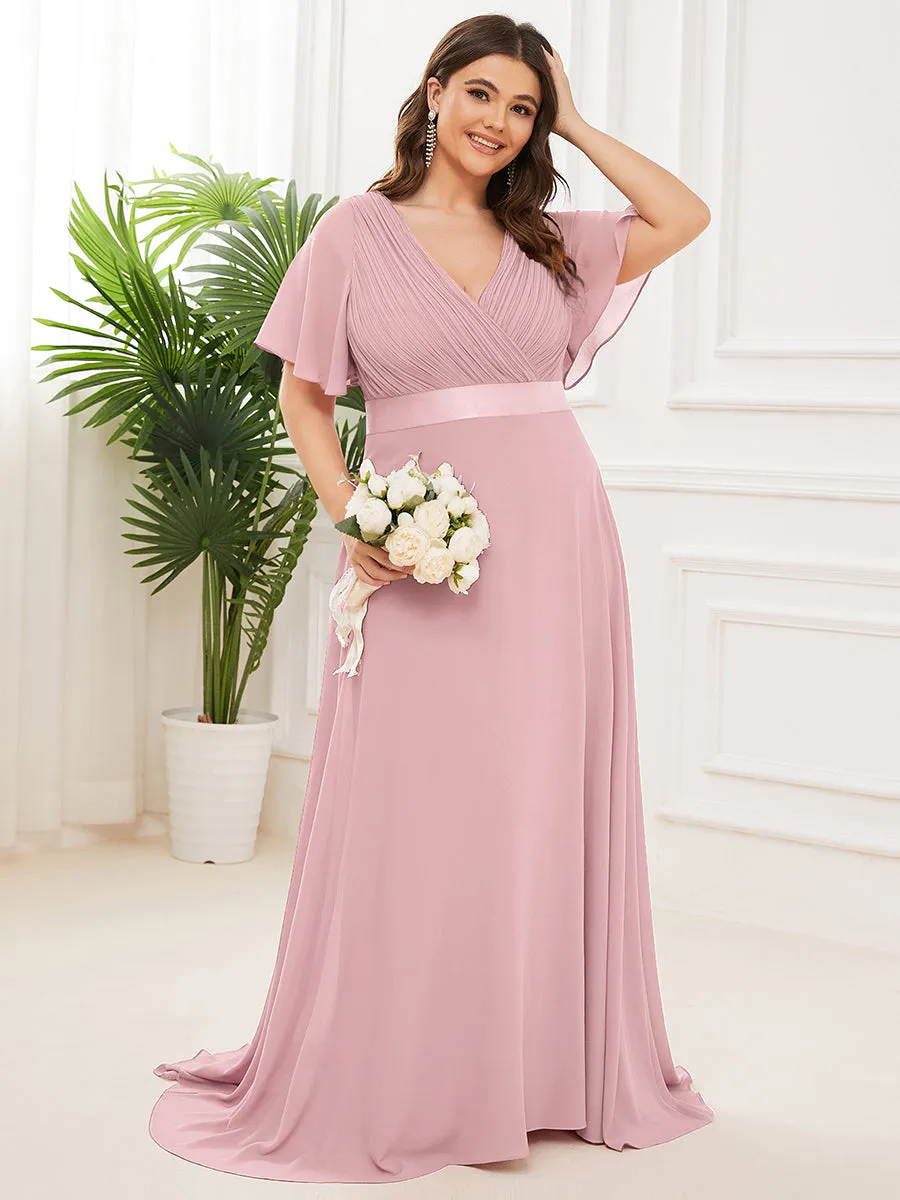 Double V-Neck Ruffles Padded Plus Size Wholesale Evening Dresses