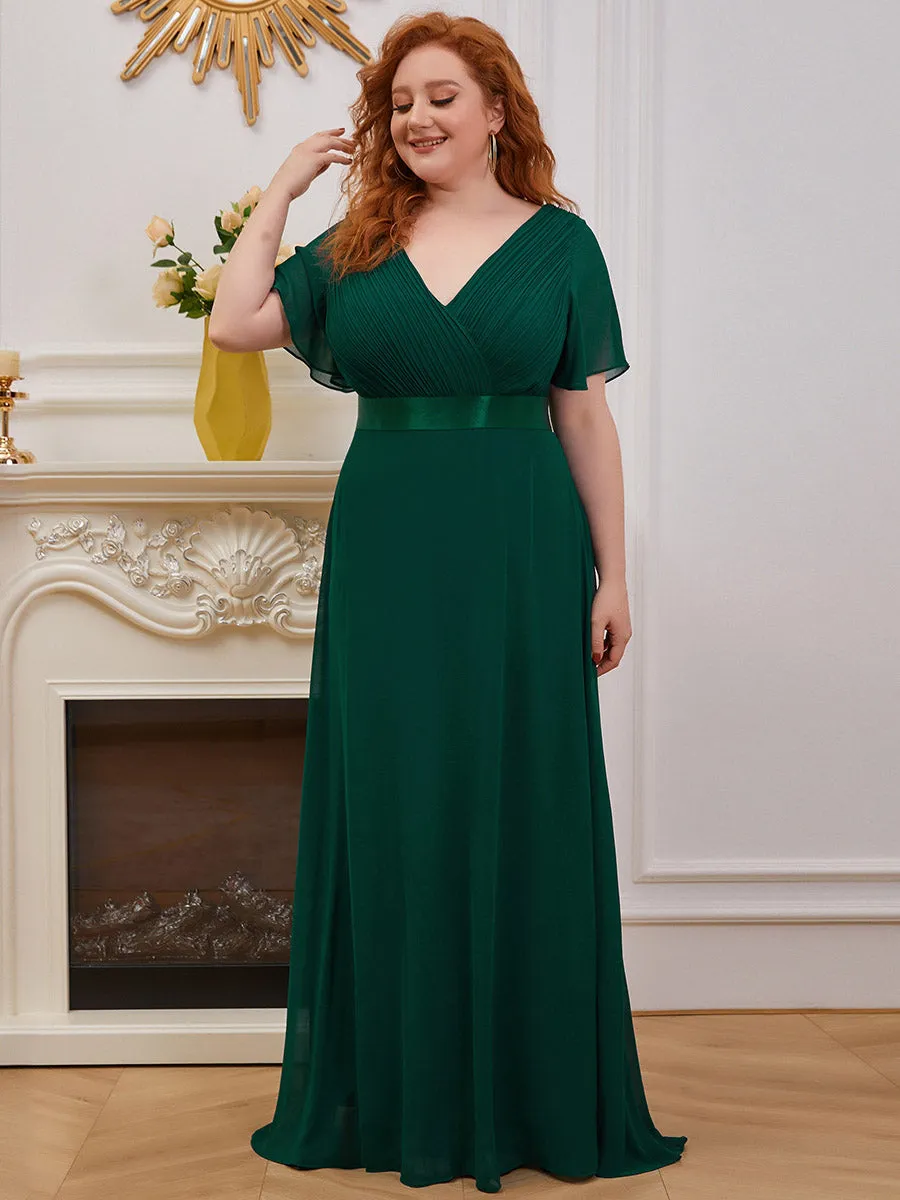 Double V-Neck Ruffles Padded Plus Size Wholesale Evening Dresses