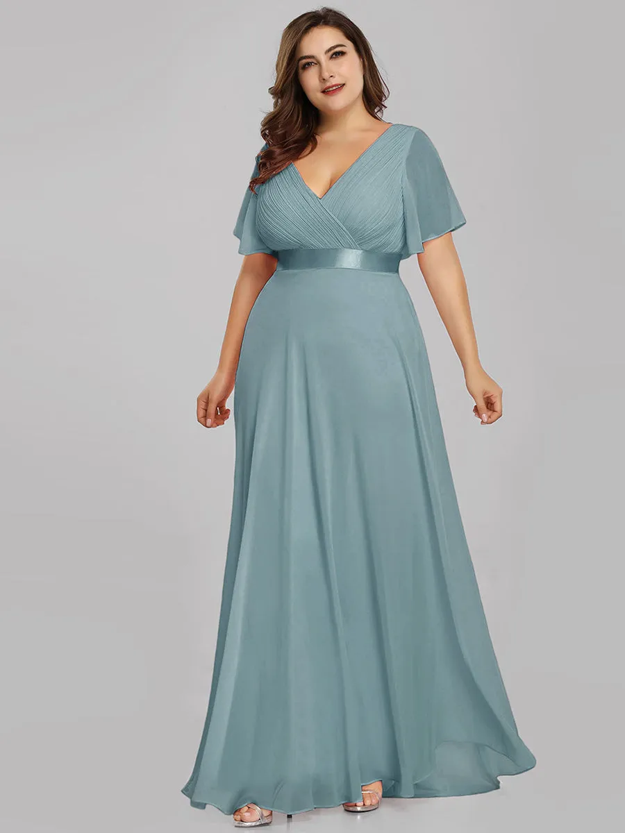 Double V-Neck Ruffles Padded Plus Size Wholesale Evening Dresses