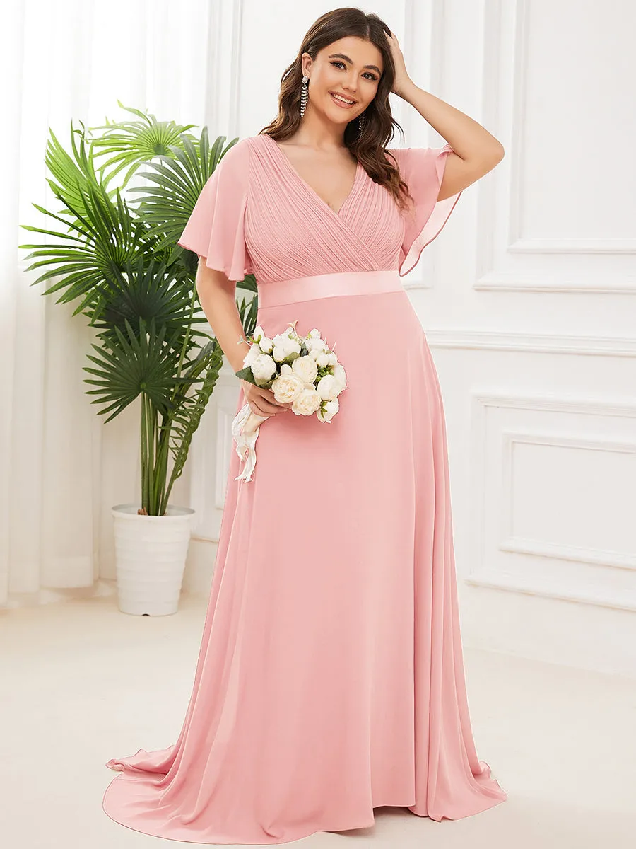 Double V-Neck Ruffles Padded Plus Size Wholesale Evening Dresses