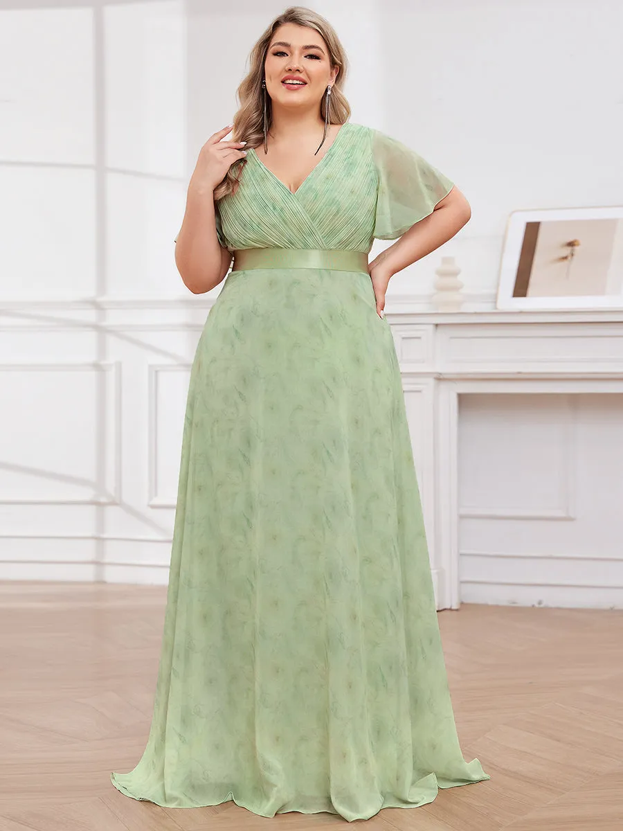 Double V-Neck Ruffles Padded Plus Size Wholesale Evening Dresses