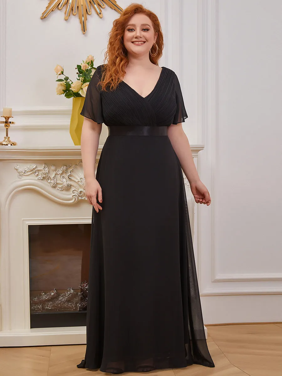 Double V-Neck Ruffles Padded Plus Size Wholesale Evening Dresses