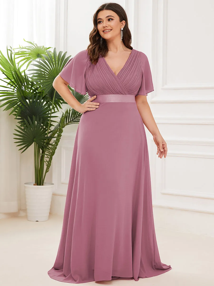 Double V-Neck Ruffles Padded Plus Size Wholesale Evening Dresses