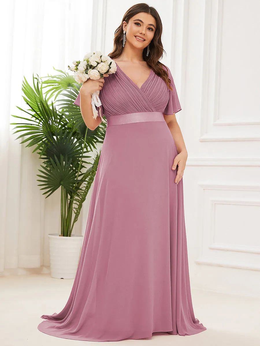 Double V-Neck Ruffles Padded Plus Size Wholesale Evening Dresses