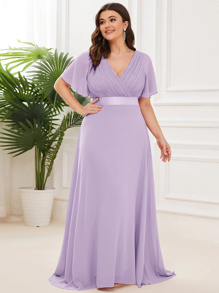 Double V-Neck Ruffles Padded Plus Size Wholesale Evening Dresses