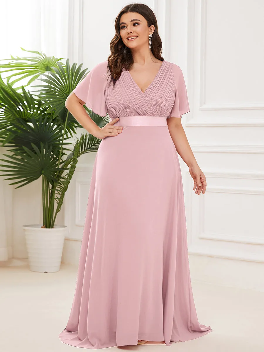 Double V-Neck Ruffles Padded Plus Size Wholesale Evening Dresses