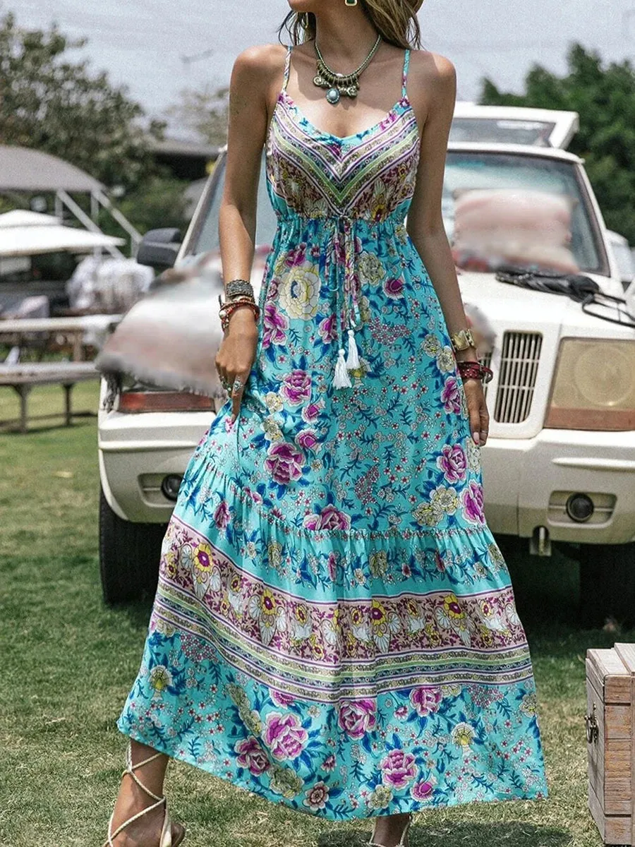 DressBetty - 2024 Summer Bohemian Floral Print Beach Sundress Boho Dress