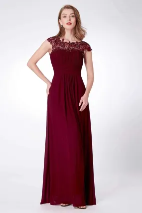 Elegant A Line Cap Sleeve Burgundy Lace Prom Dresses with Chiffon, Bridesmaid Dresses STK15145