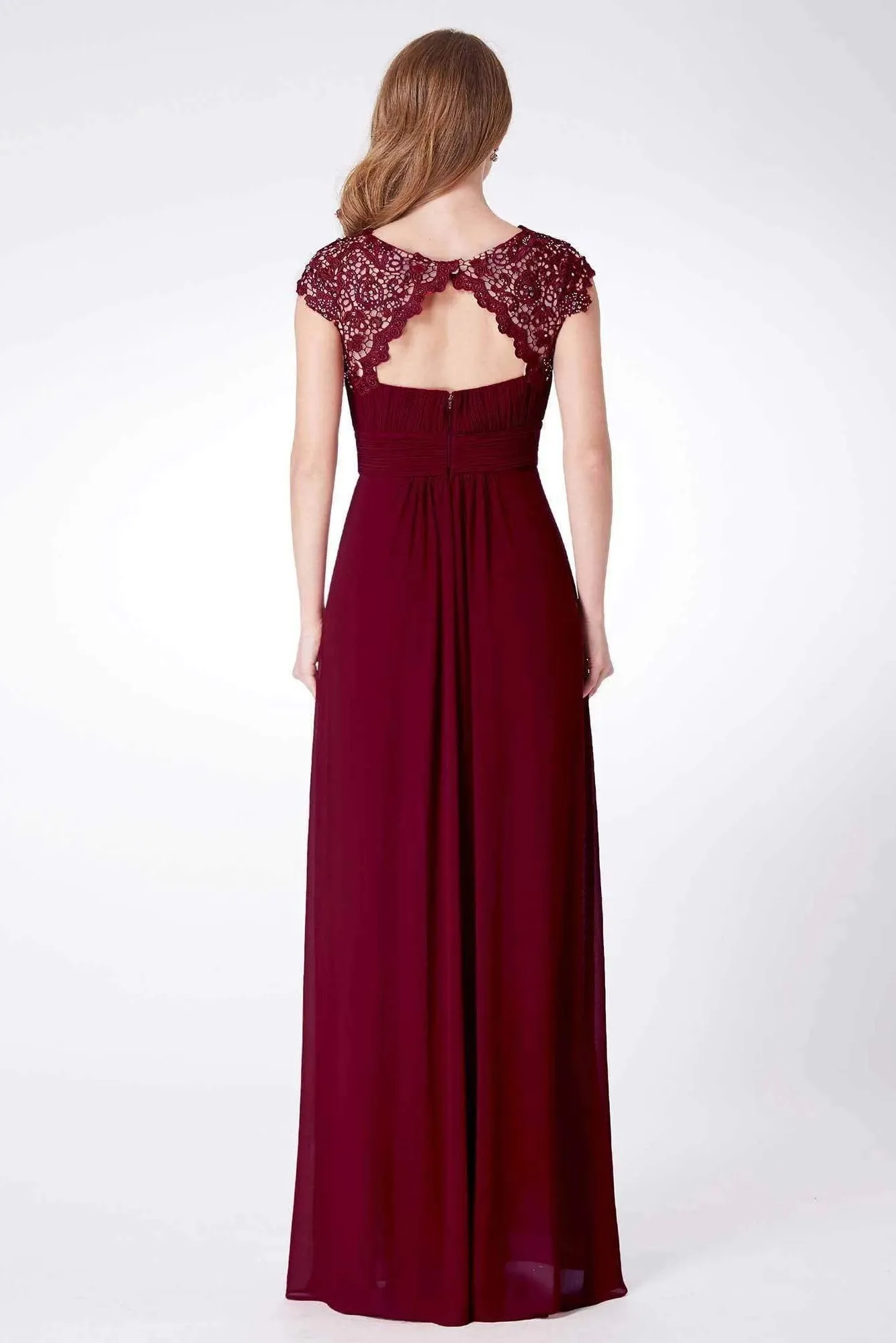 Elegant A Line Cap Sleeve Burgundy Lace Prom Dresses with Chiffon, Bridesmaid Dresses STK15145