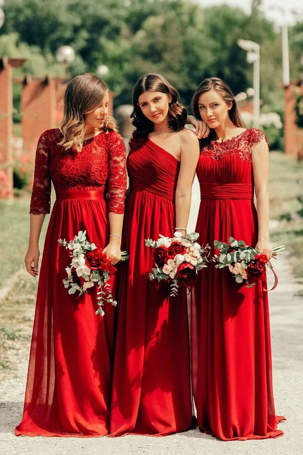 Elegant A Line Cap Sleeve Burgundy Lace Prom Dresses with Chiffon, Bridesmaid Dresses STK15145