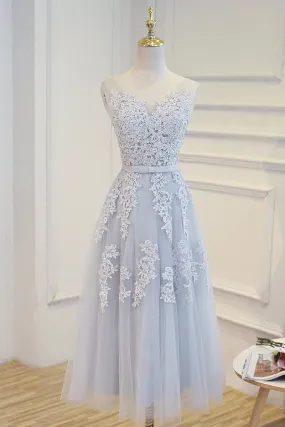 Elegant Lace Appliques Tea Length Bridesmaid Party Dresses