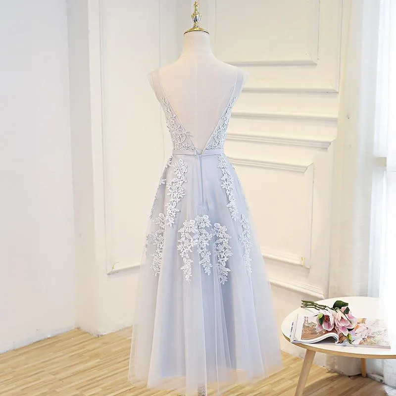 Elegant Lace Appliques Tea Length Bridesmaid Party Dresses