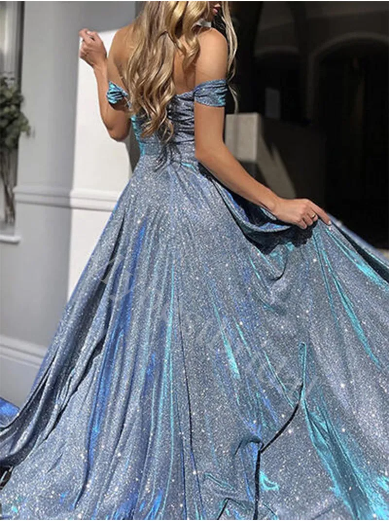 Elegant Off shoulder Sweetheart Side slit  A-line Prom Dresses,PDS0890