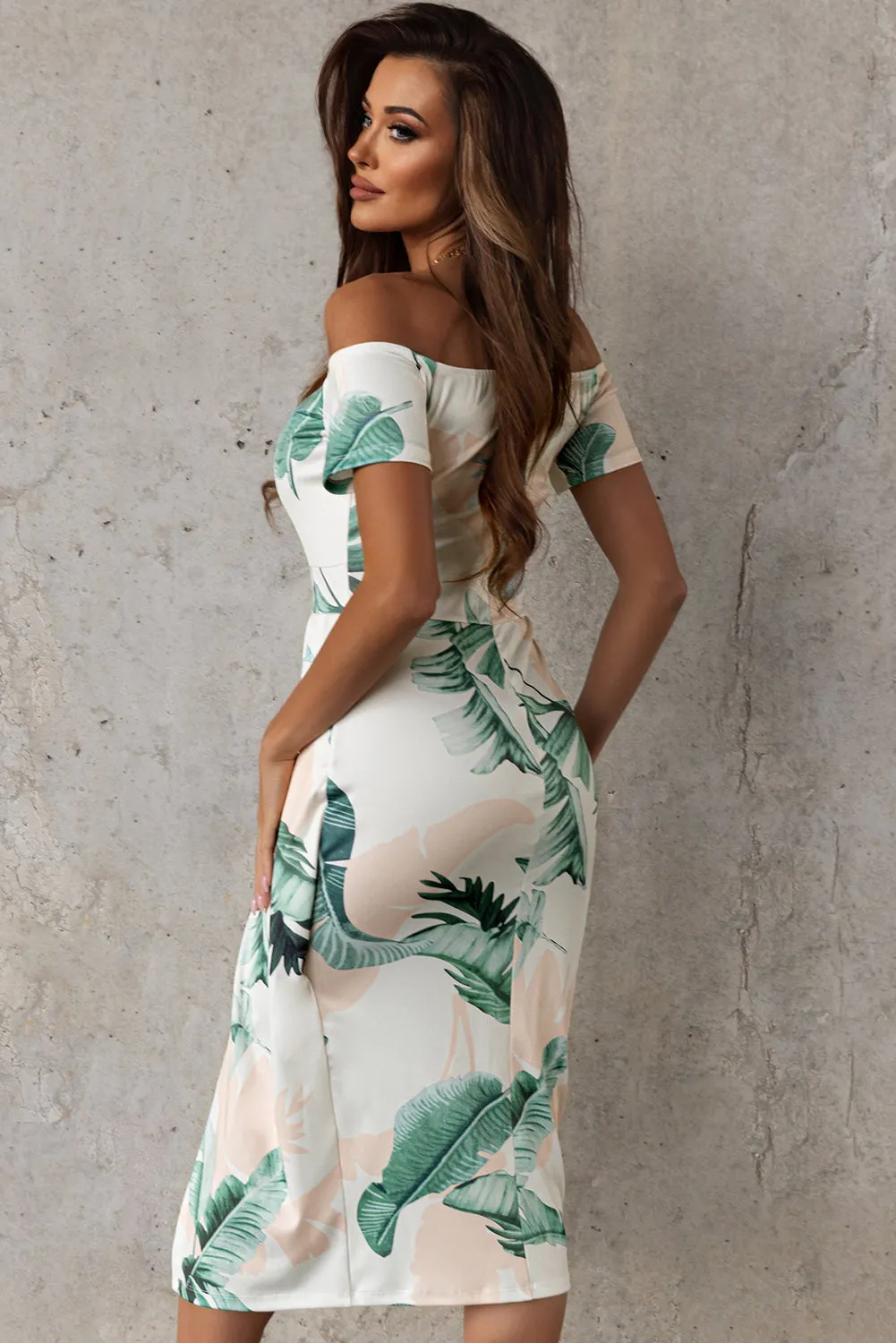 Explore More  Collection - Slit Printed Off-Shoulder Midi Dress