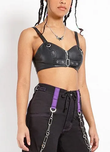 FAUX LEATHER BUCKLE CROP TOP