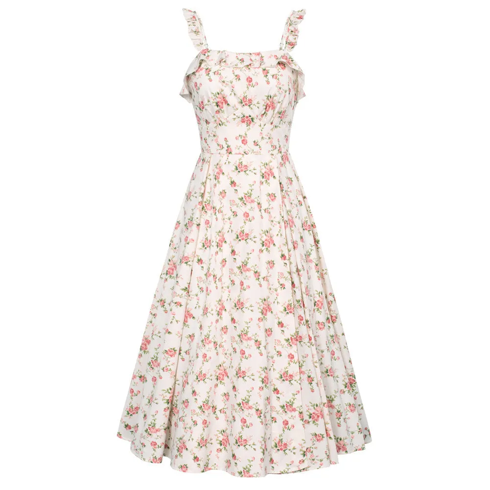 Floral Summer Dresses for Women 2024 Midi Sun Dresses Flowy Spaghetti Strap Dress with Pockets