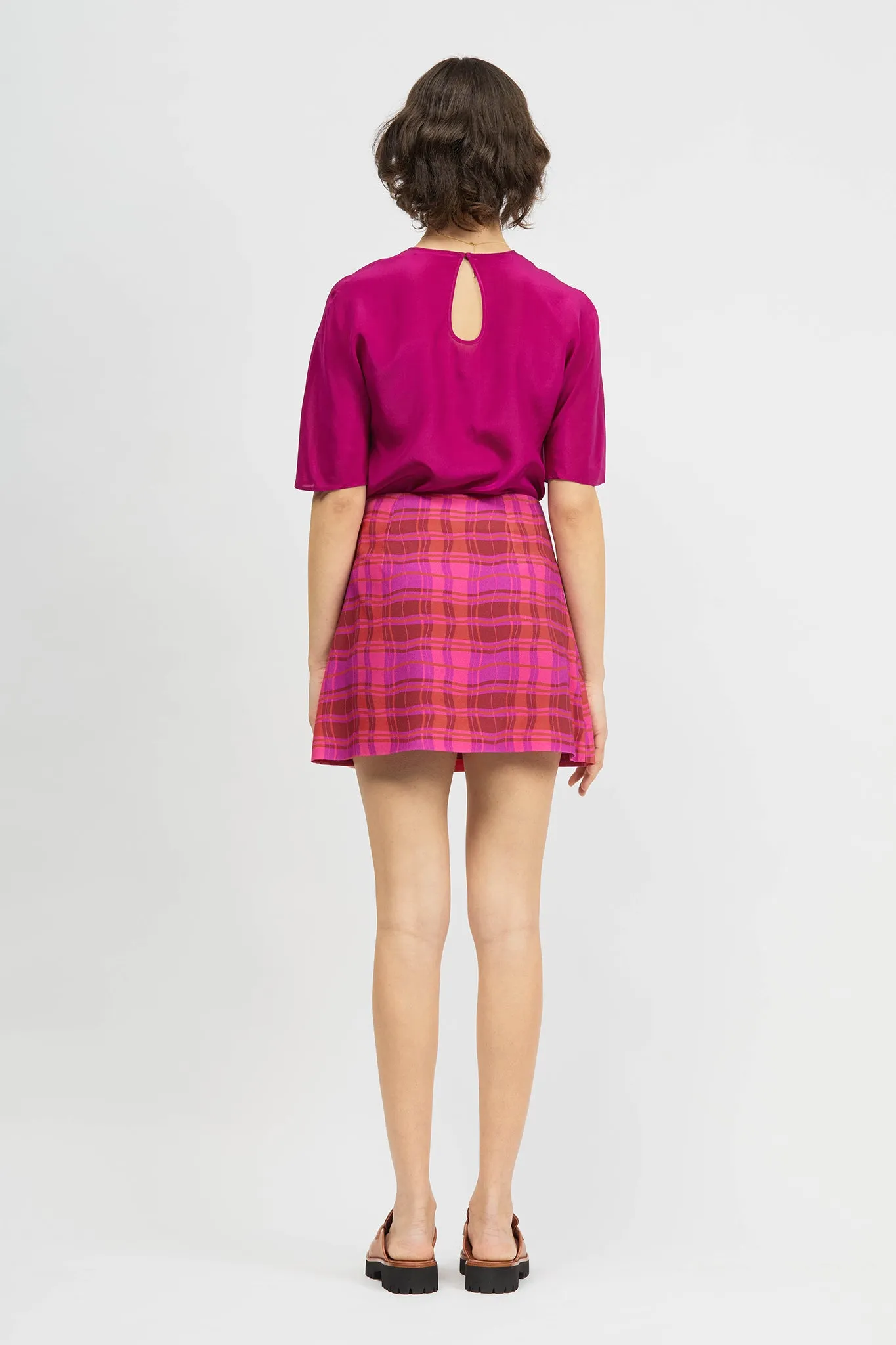 Hilden Skirt Pink Warped Check Print